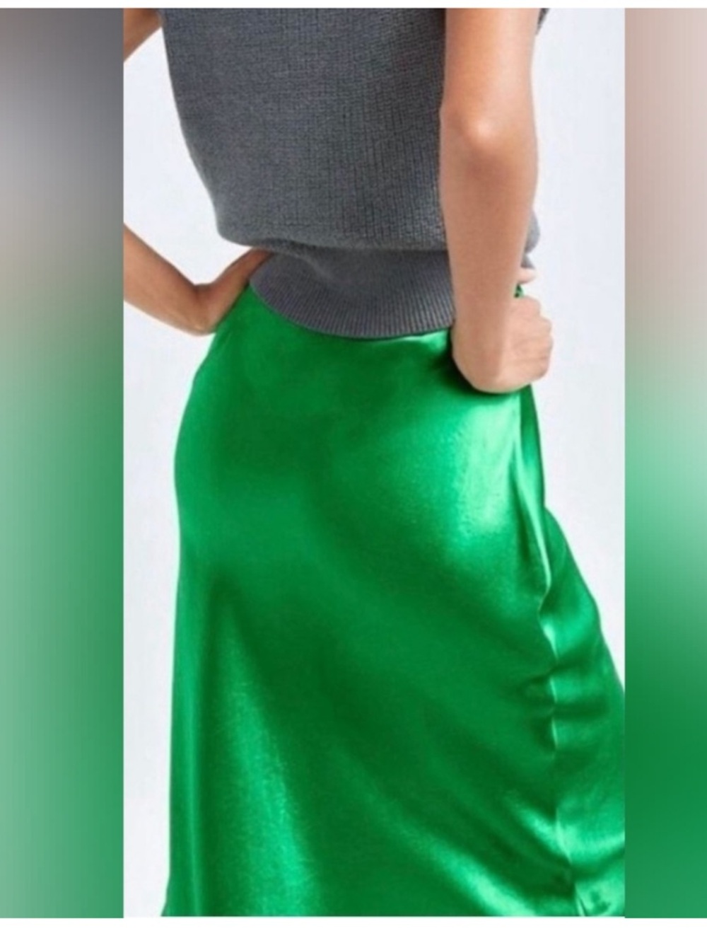 Aritzia Babaton Green Satin Slip Midi Skirt